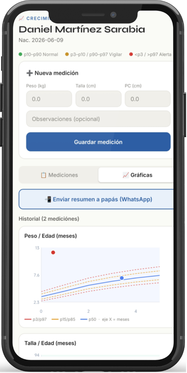 Seguimiento de crecimiento pediátrico en la app móvil de MediBot